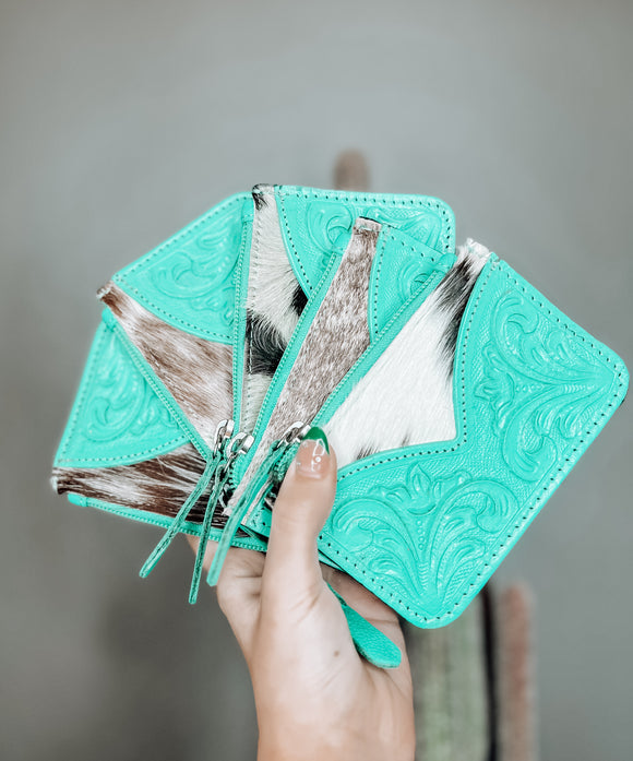 Turquoise Tooled Credit Card Wallet