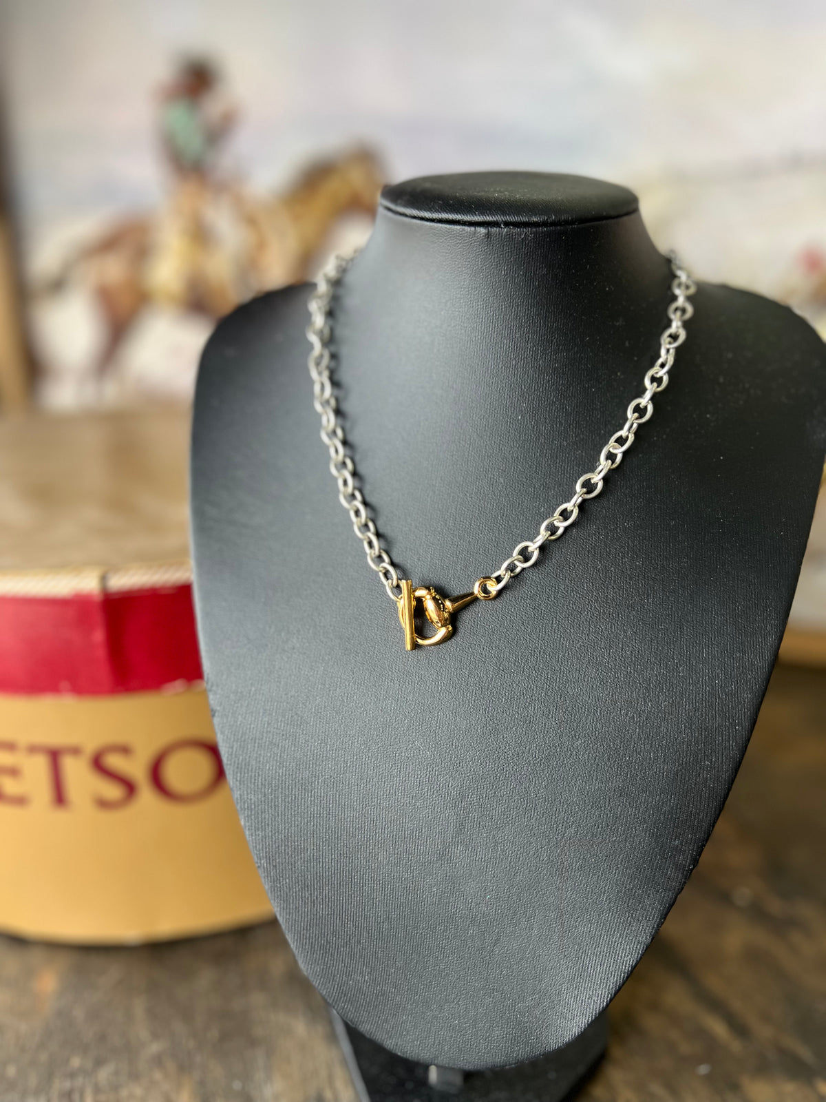 V2 Designs Gold Bit Toggle Silver Necklace