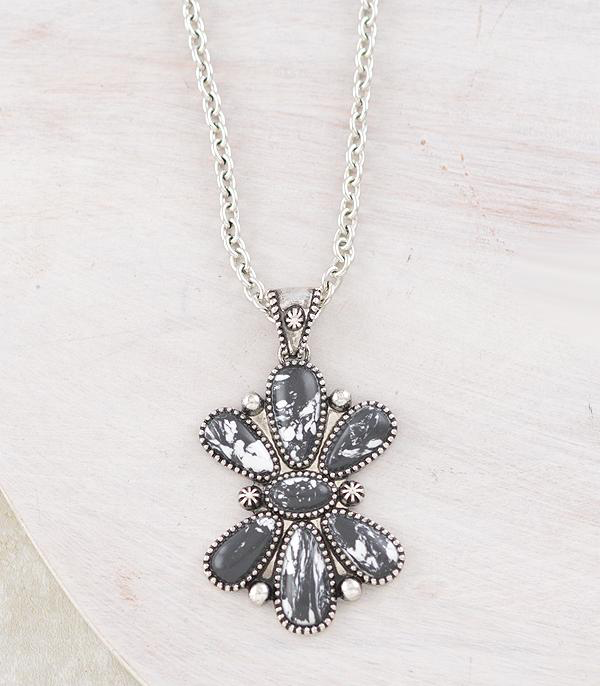 Semi Stone Cluster Necklace