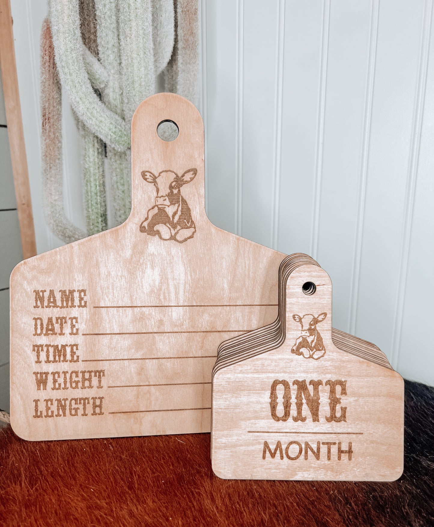 Cowtag Baby Announcement and Monthly Milestone Eartags