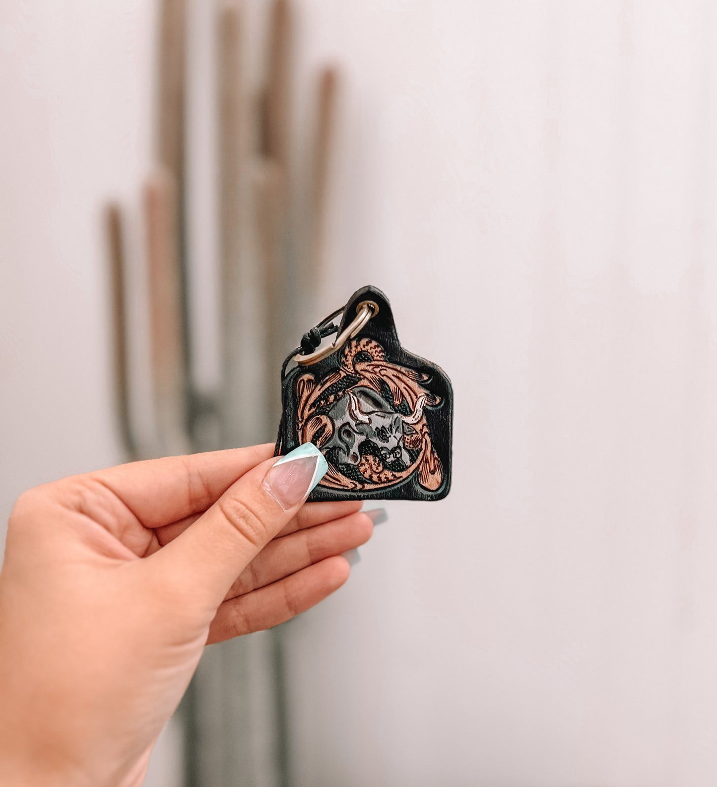 Prairie Bull Hand-tooled Leather Key Fob