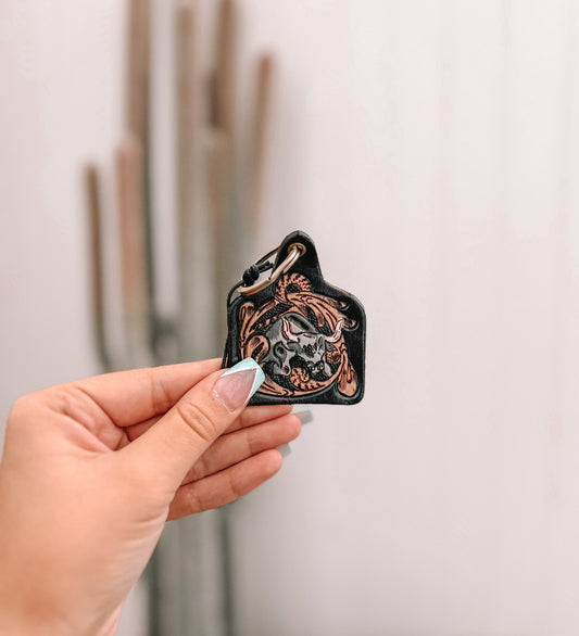 Prairie Bull Hand-tooled Leather Key Fob