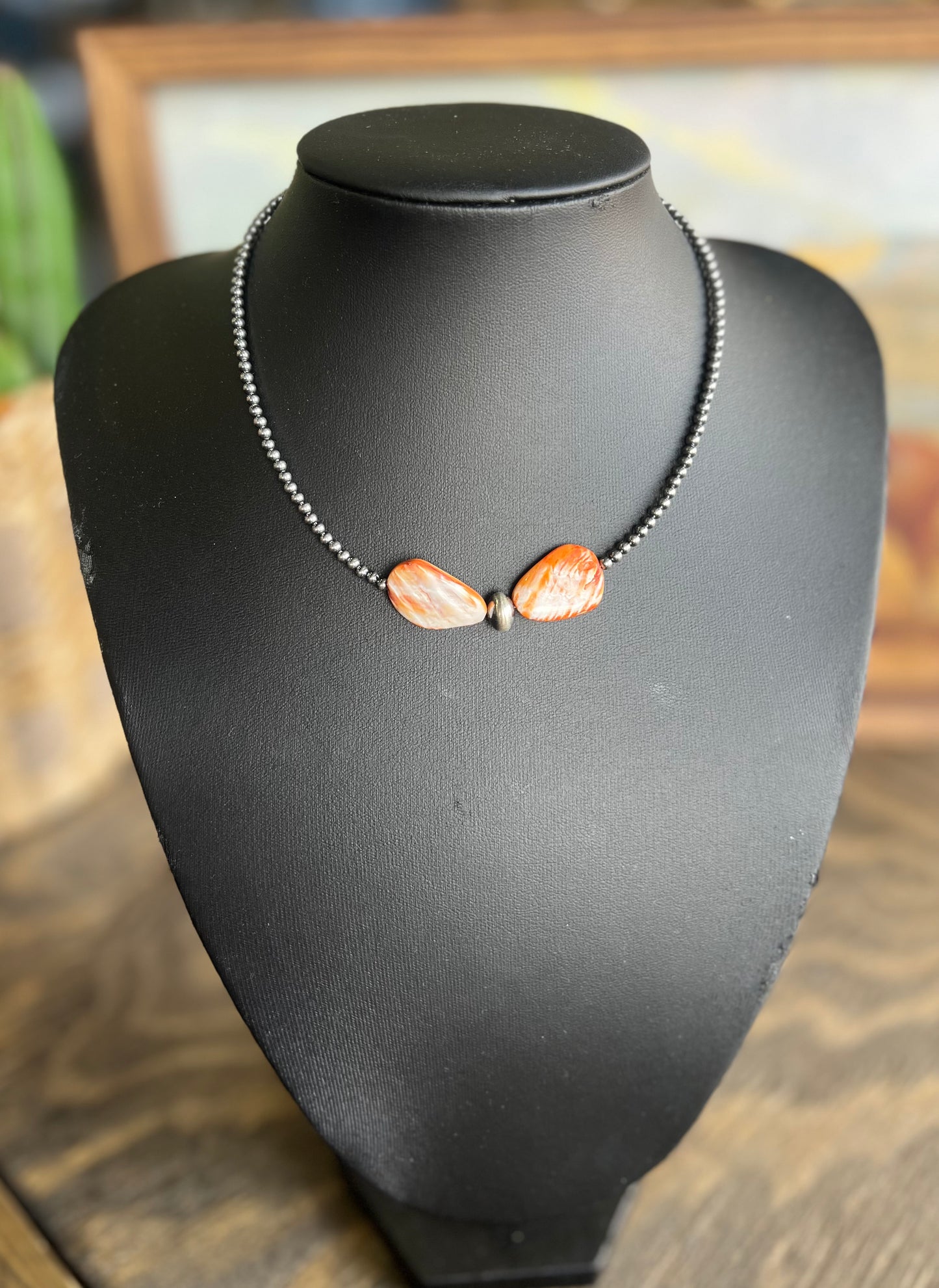 14" Spiny Oyster & Sterling Silver Pearl Choker