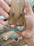 3 mm Navajo Pearl Teardrop Earrings with Real Turquoise Nuggets