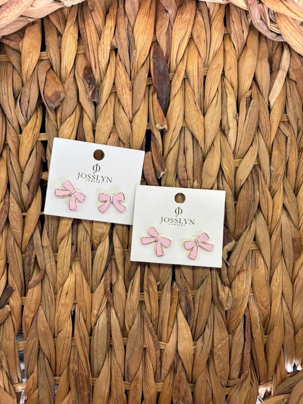 Gold Pink Bow Earrings