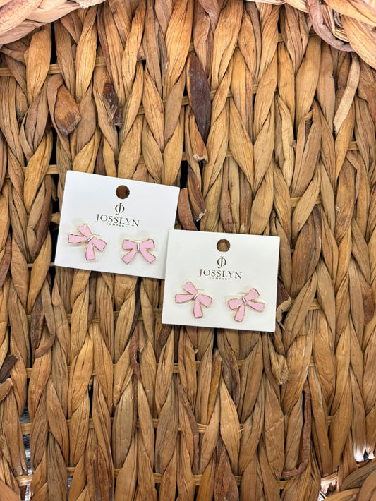 Gold Pink Bow Earrings