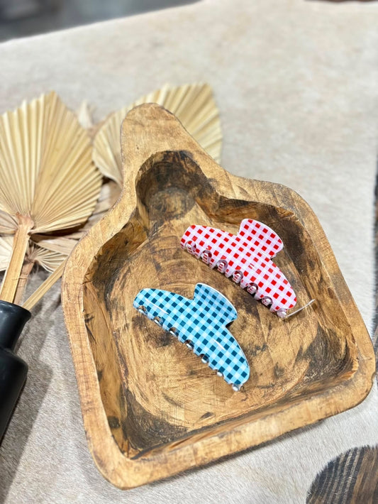Gingham Oval Claw Clips