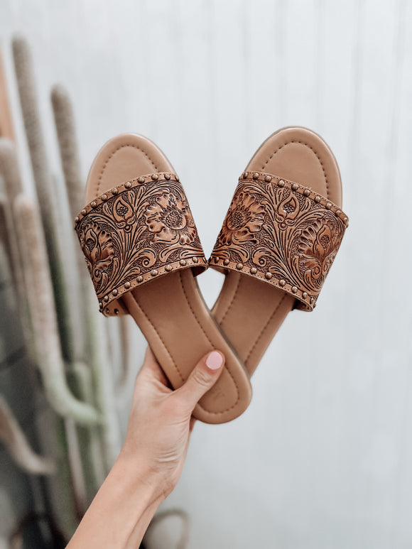 Kasandra Tooled Leather Sandals