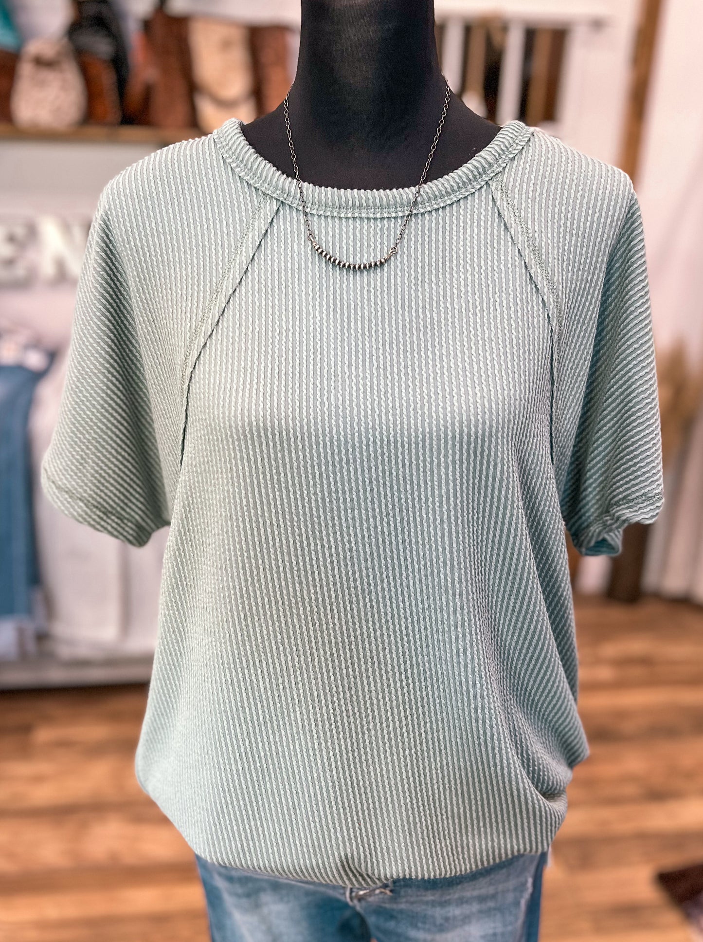 The Willa Ribbed Tee *Sage