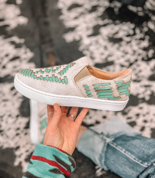 Turquoise Dakota Leather Tennis Shoes