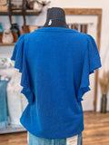 The Josie Ruffle Sleeve Ribbed Top *Royal Blue