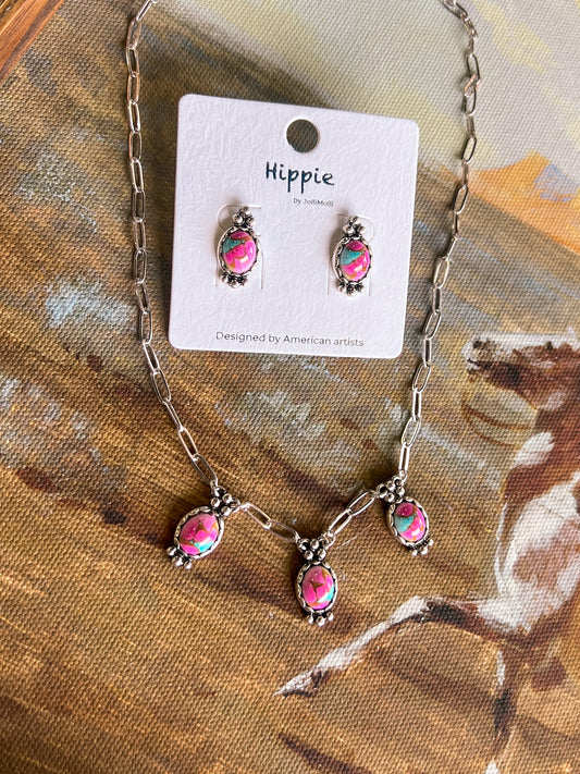 3 Pendant Semi Stone Necklace
