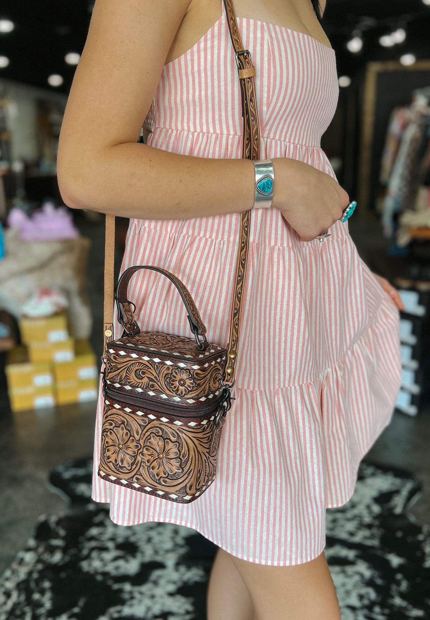 Tooled Leather Mini Purse/Crossbody
