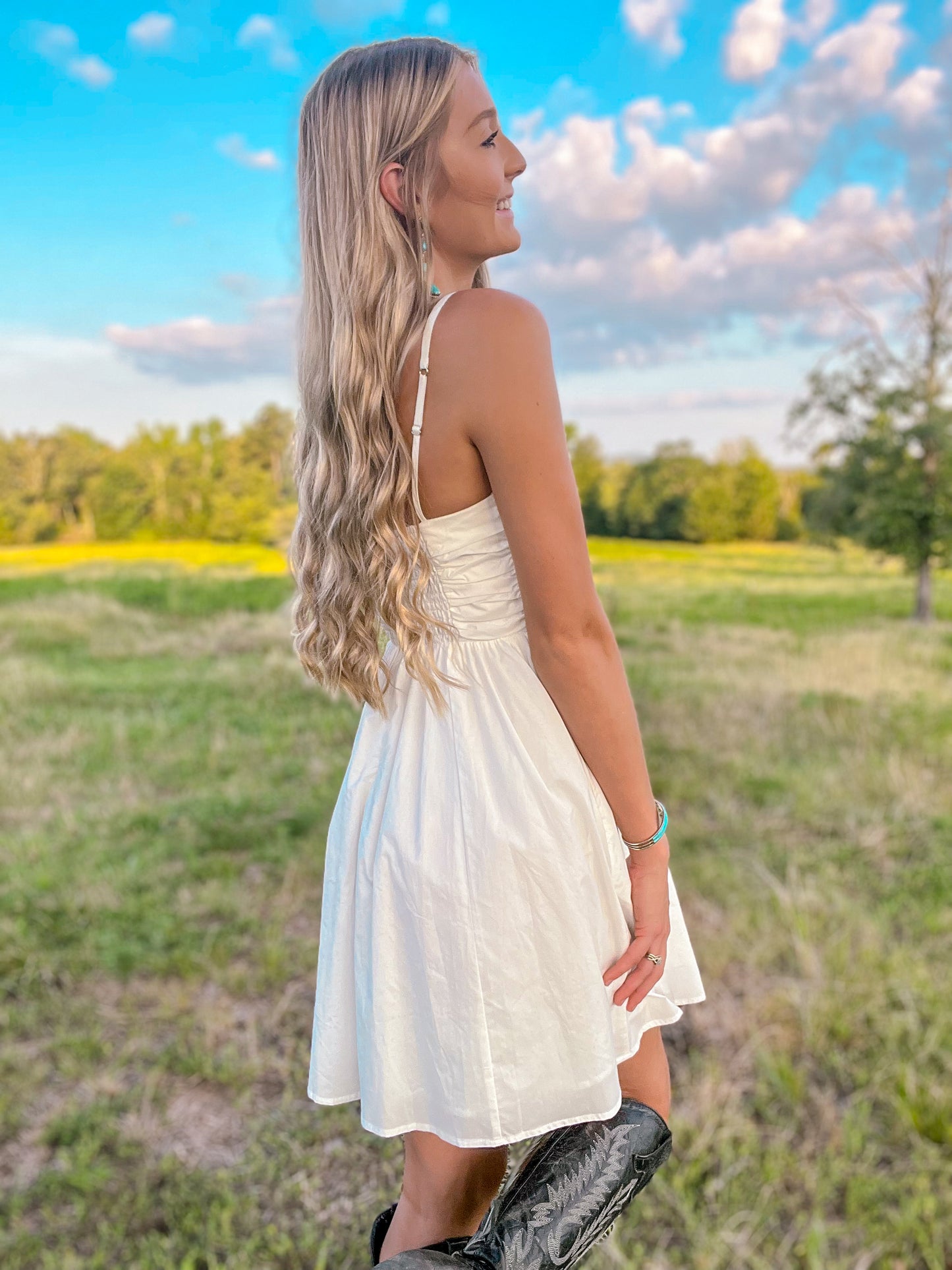 Nova Poplin Pleated Mini Dress *White