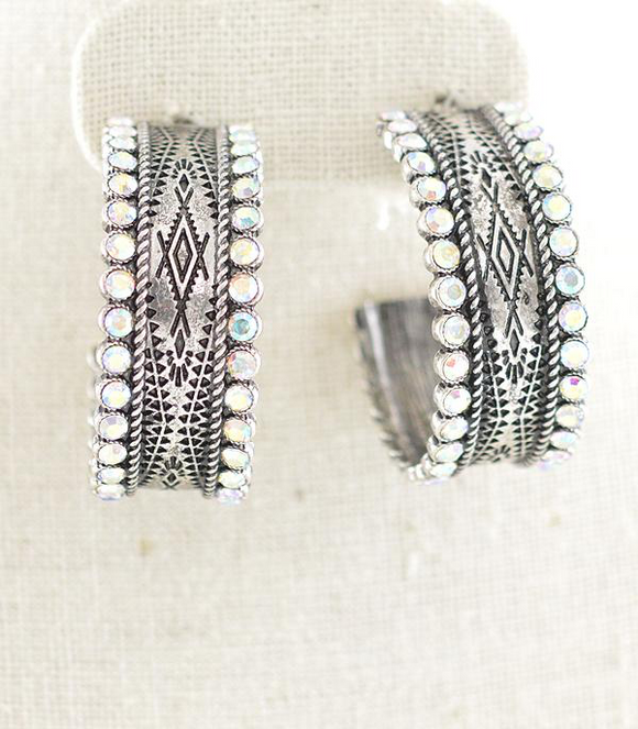 Aztec Rhinestone Hoop Earrings