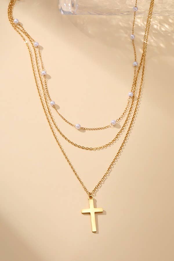 Cross Necklace Pearl and Gold
