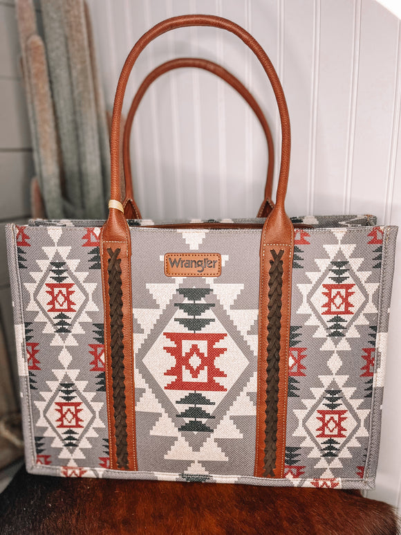 Wrangler Aztec Tote Purse- Grey & Red