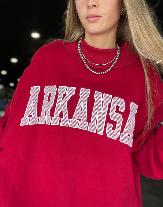 Arkansas Striped Mock Neck Sweatshirt *Crimson