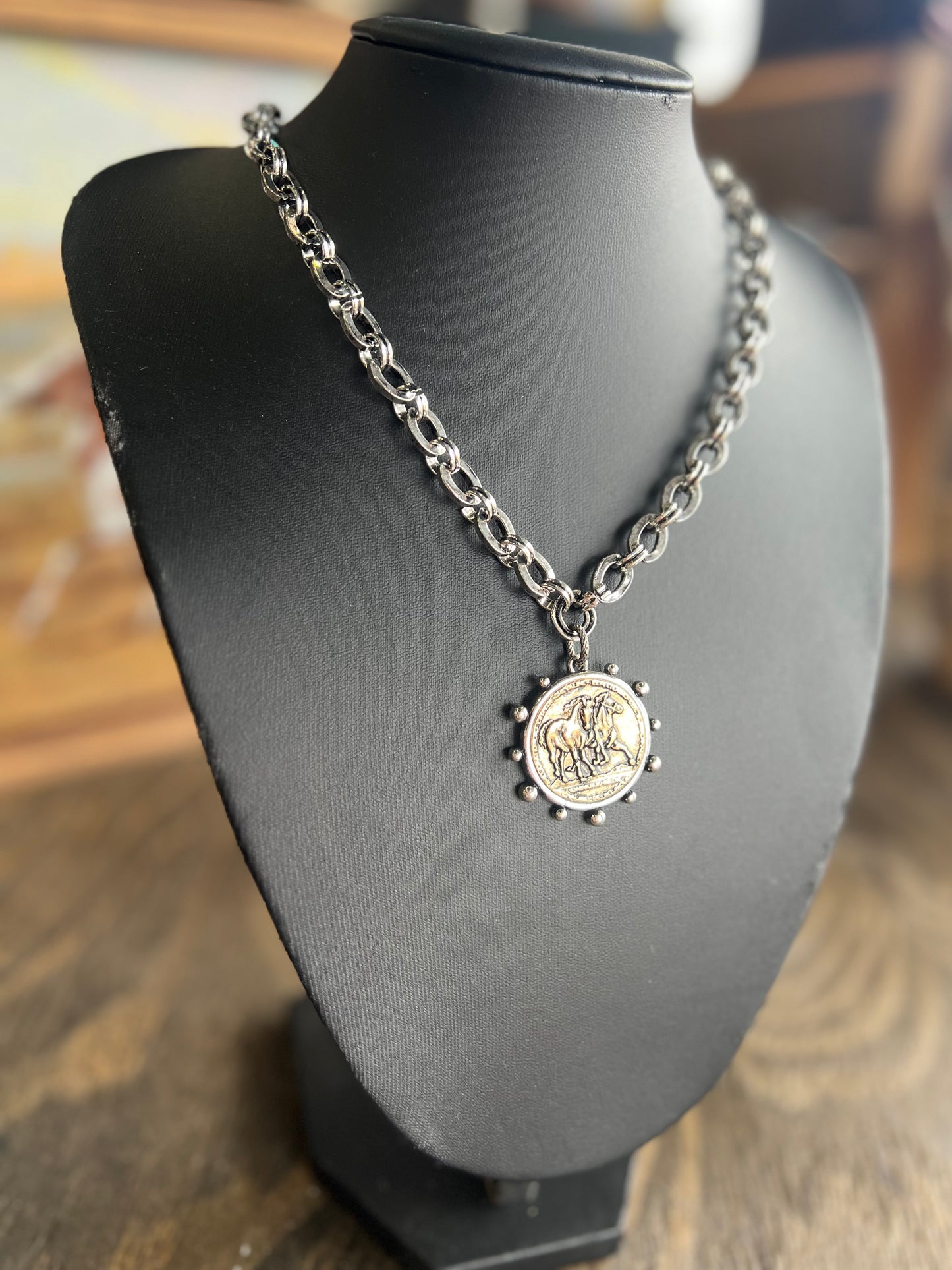 Western Horse Coin Chunky Chain Necklace