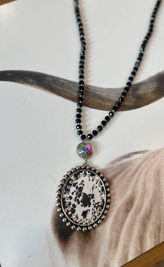 Cowprint Pendant Glass Bead Necklace