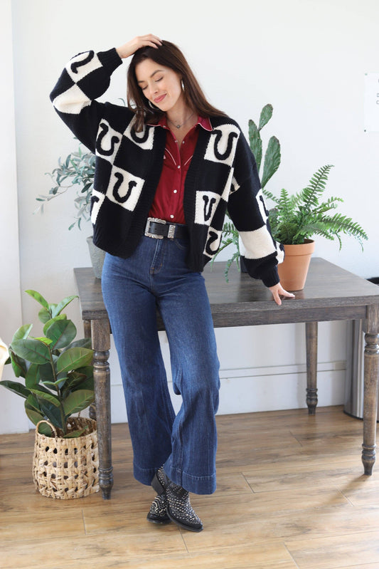Black Horseshoe Knit Cardigan