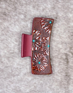 Flower Tooled Leather Claw Clip