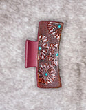 Flower Tooled Leather Claw Clip