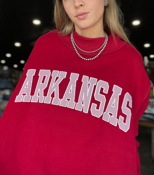 Arkansas Striped Mock Neck Sweatshirt *Crimson