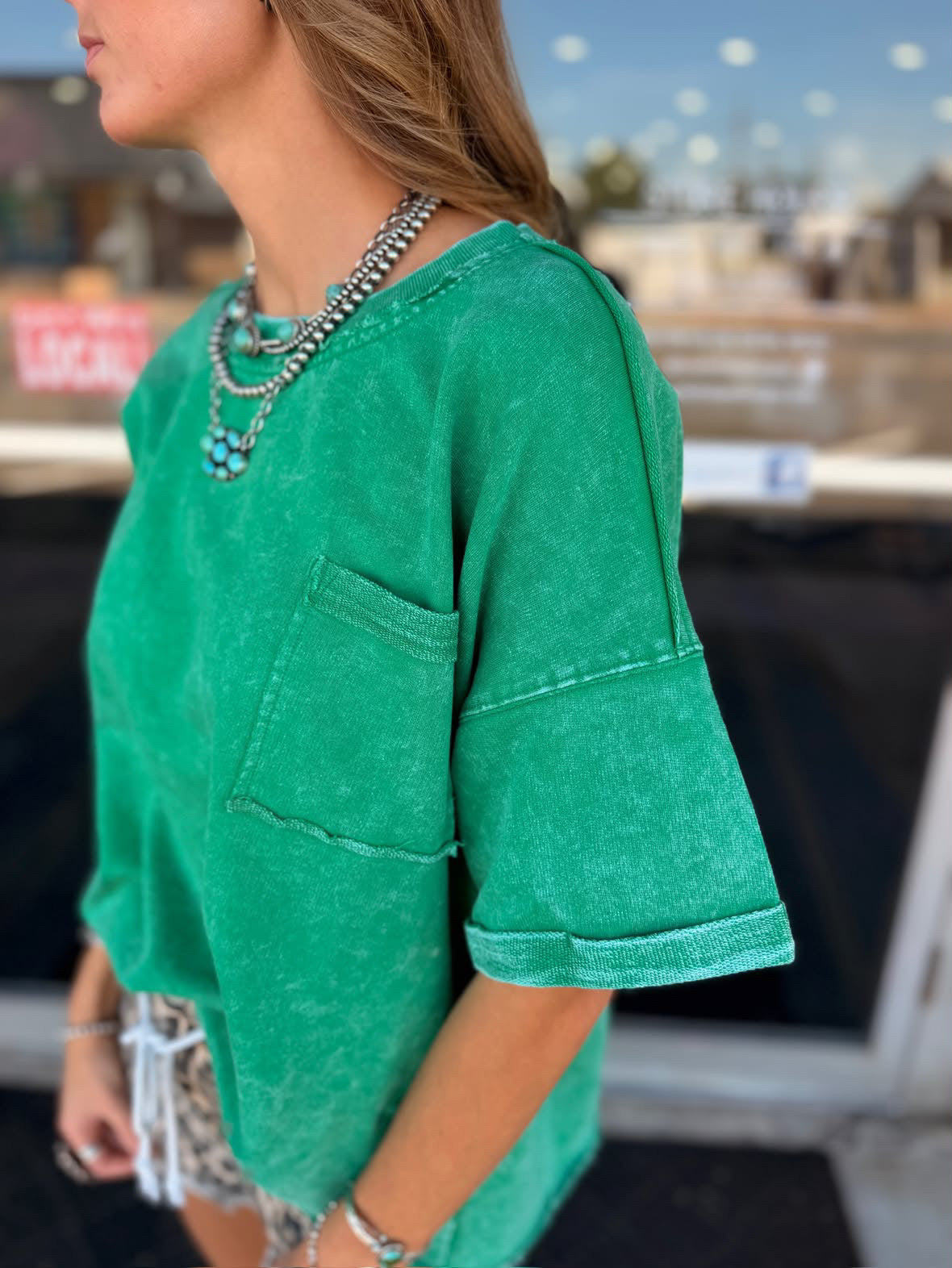 Kelly Green Acid Wash Tee