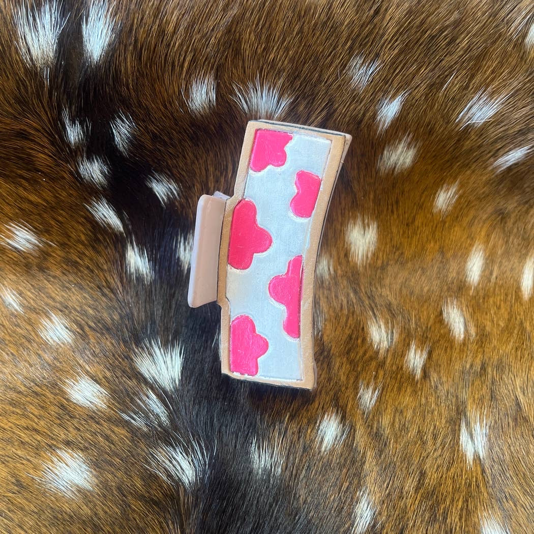 Cowprint Tooled Leather Claw Clip