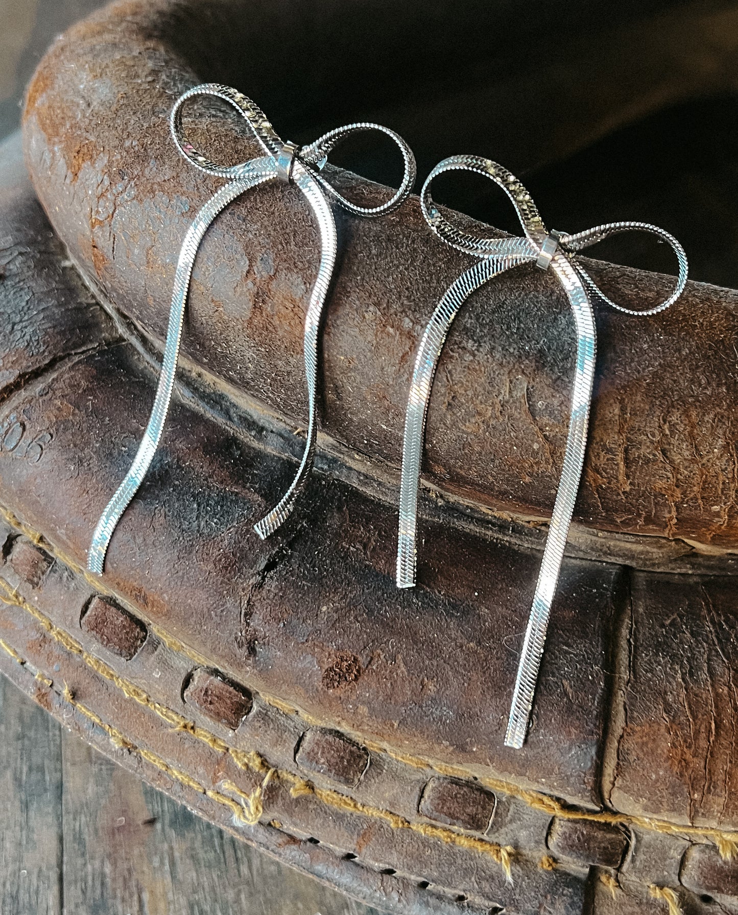 Herringbone Silver Bow Earrings