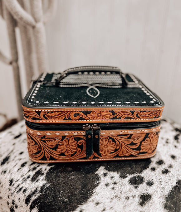 Tooled Leather Boot Stitch Jewelry Box *Black