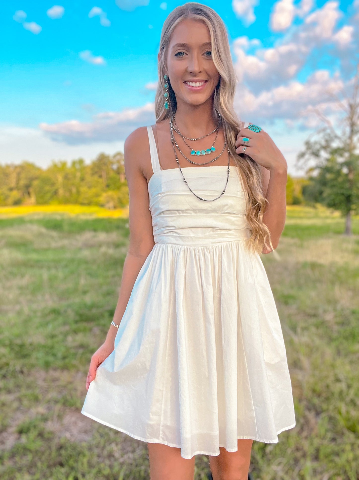 Nova Poplin Pleated Mini Dress *White