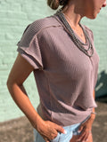 The Bella V-neck Ribbed Tee *Coco