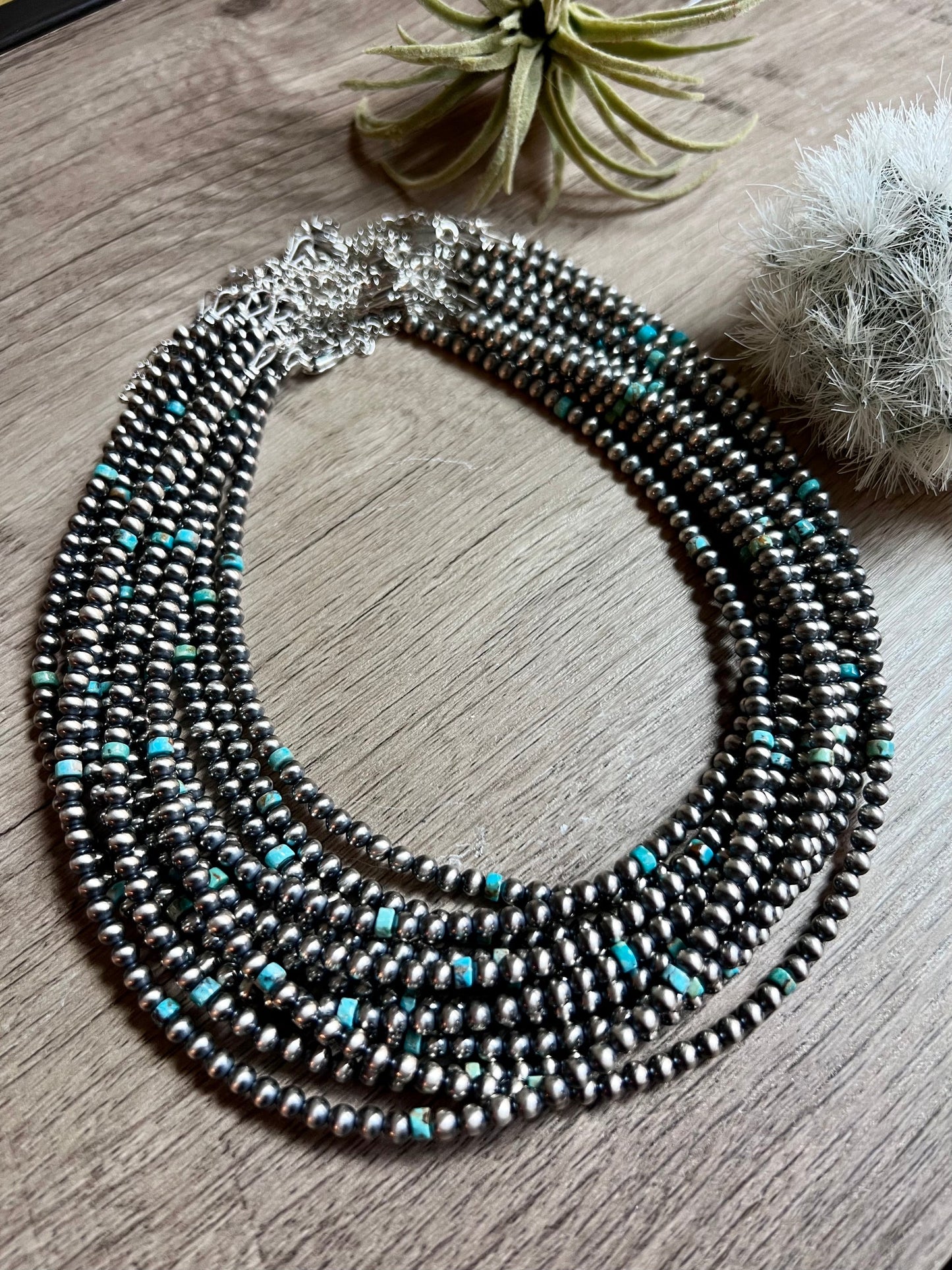 4 MM Sterling Silver Pearl & Authenic Turquoise Choker