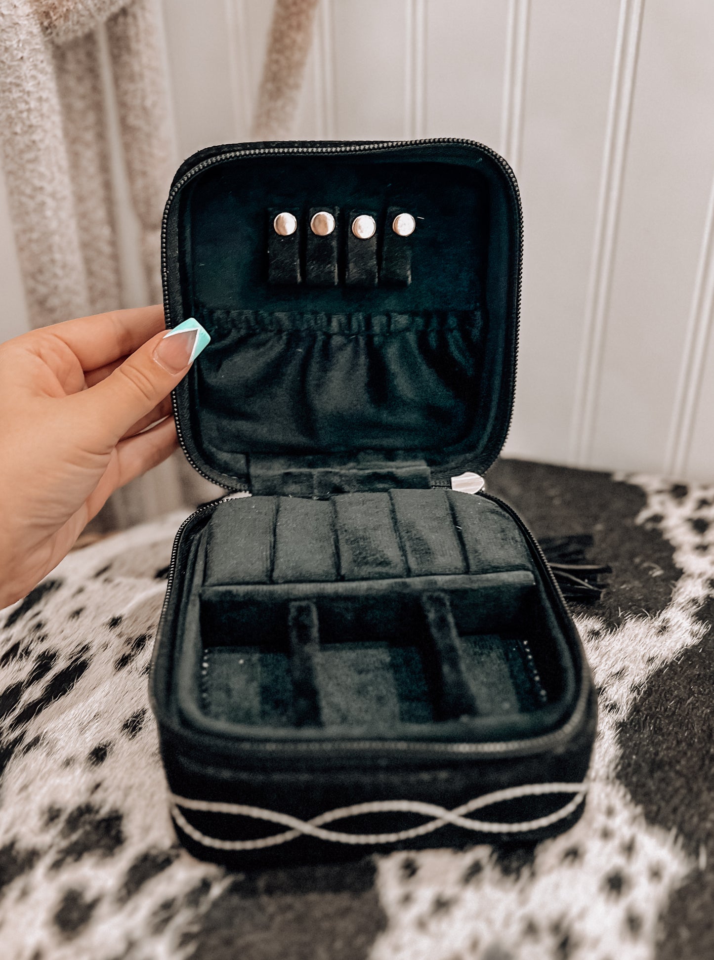 Black Boot Stitch Square Jewelry Box