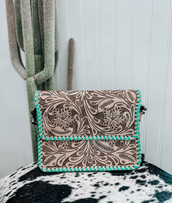 Turquoise Tooled Leather Purse