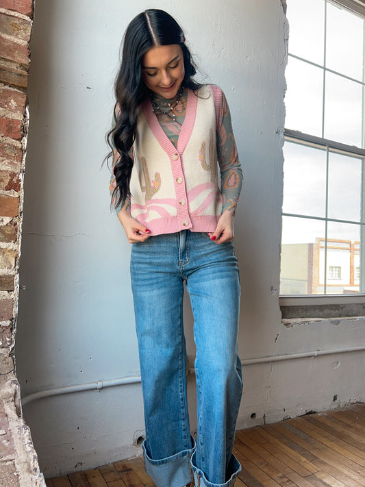 Pink Cactus Button Vest