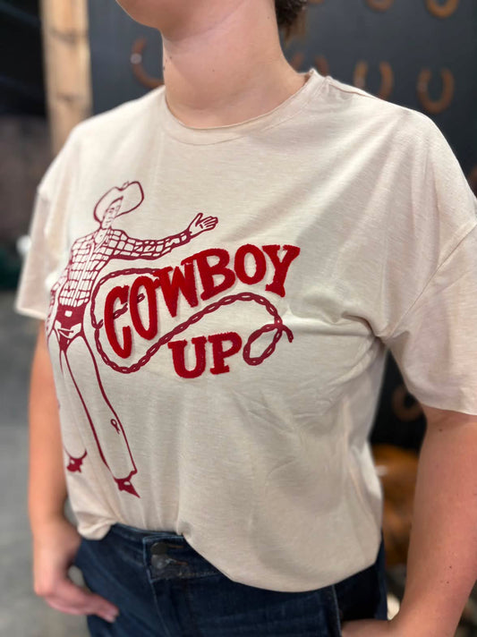 Cowboy Up Raw Hem Tee