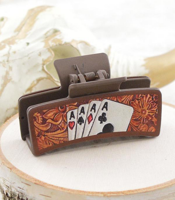 Cards Faux Leather Claw Clip