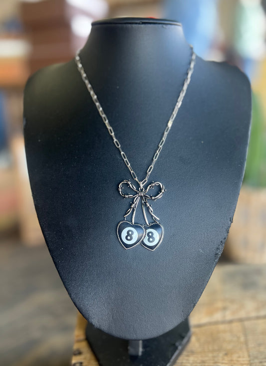 8 Ball Cherry Bow Necklace