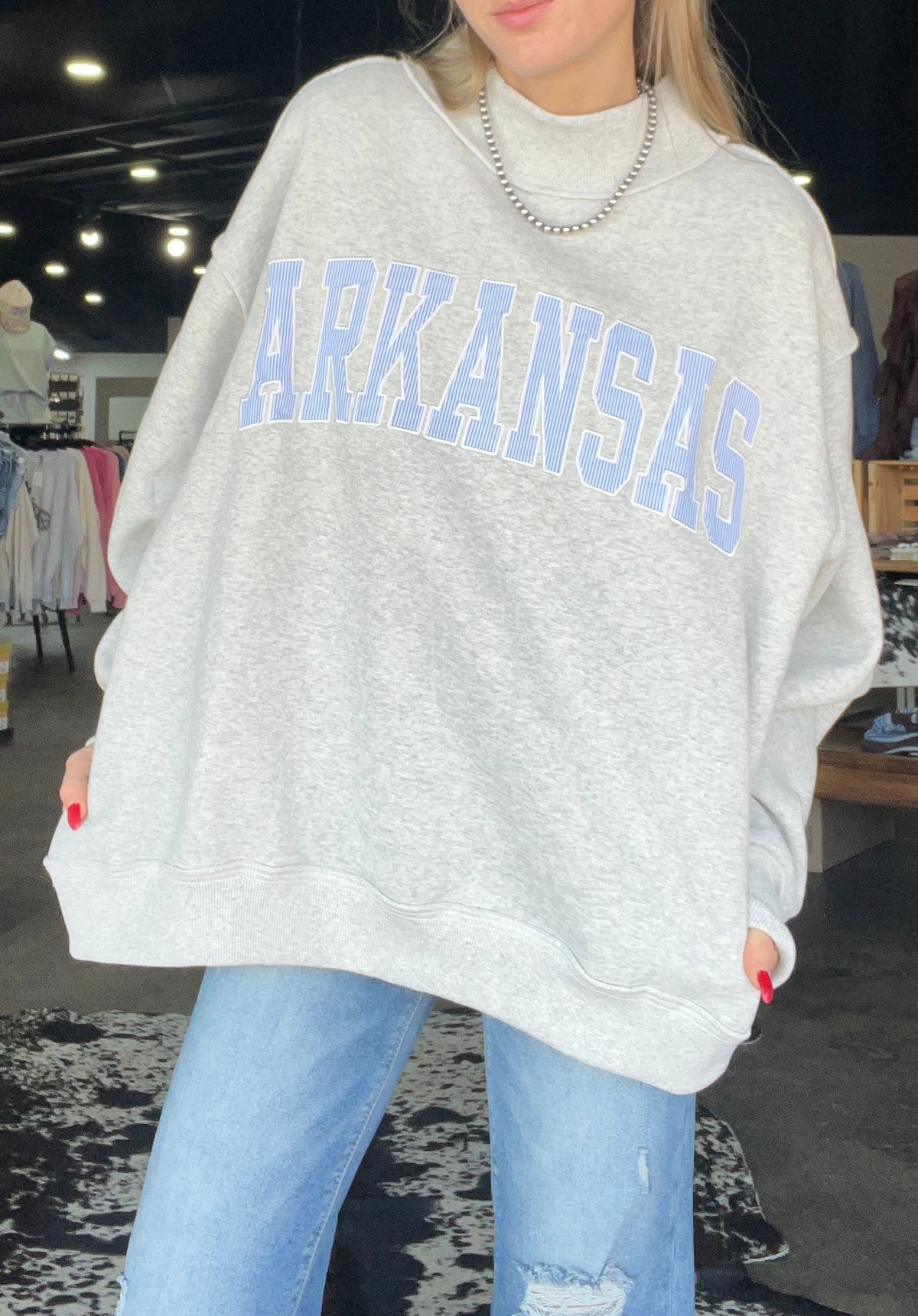 Arkansas Striped Mock Neck Sweatshirt *Heather Grey