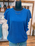 The Josie Ruffle Sleeve Ribbed Top *Royal Blue