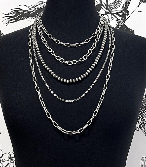 Chain Navajo Pearl Bead Layered Necklace