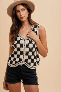 Checkerboard Crochet Knit Vest