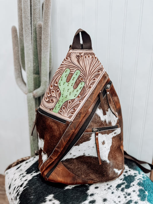 Tooled Leather Sling Bag