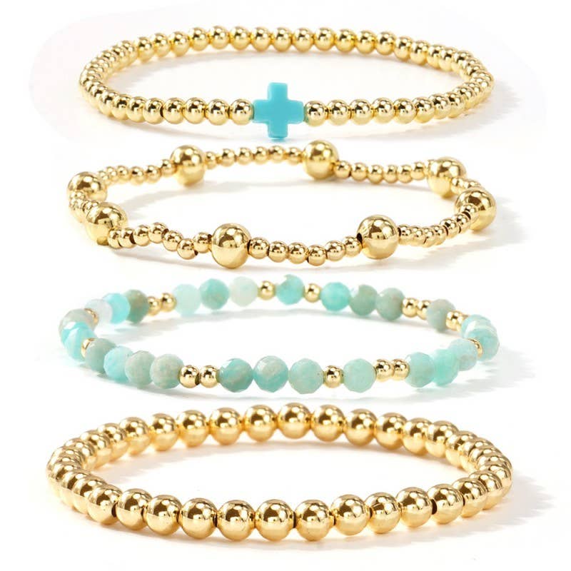 Boho Cross Beaded Stretch Bracelet *Turquoise