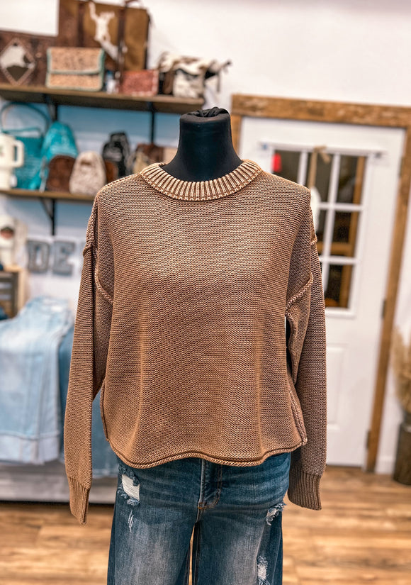 The River Crew Neck Cropped Sweater *Deep Camel