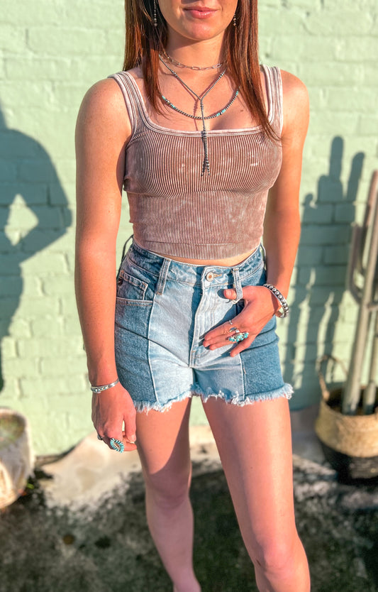 2 Way Neckline Ribbed Crop Tank *Mocha