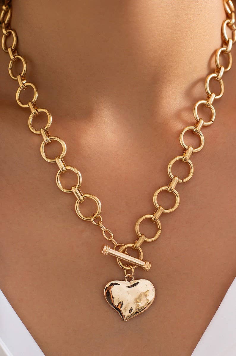Notable Hammered Heart Front Toggle Necklace *Gold